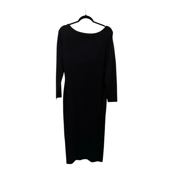 Open Edit (Nordstrom) Black Knit Long Sleeve Midi Dress with Off Shoulder Option - Picture 2 of 4